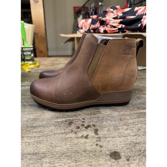 Sorel Women's Evie Leather Wedge Ankle Boot Suede Leather Brown Tan Size 7.5 - Picture 2 of 11